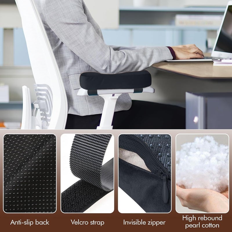 WdFour 2-Pack Non-Slip Armrest Pads for Office & Gaming Chairs - Ergonomic Forearm Support Pillow for Desk, Computer & Wheelchair, Pressure Relief Cushions (Black) - Image 3